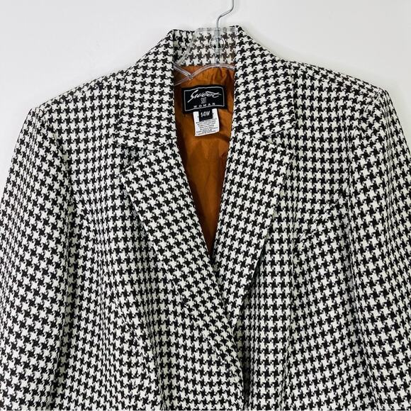 NEW Vintage brown cream houndstooth check button preppy office blazer 14W - Picture 2 of 8